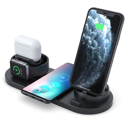 WD-01 | QI docking station for Apple iPhone Airpods iWatch | 15W wireless charger | 3 plugs - USB-C / Lightning / Micro USB
