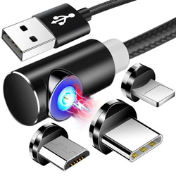 AM51 | 3 in 1 | 2M Magnetisch Winkel Kabel für Micro USB, USB C, Lightning Gerät | Nylon Handy Ladekabel QC 3.0 2.4A