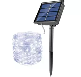 FLD-100LED-WC | Girlanda solarna, lampa ogrodowa wbijana  | 100 diod LED, 10m | biały zimny