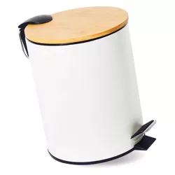 GY-TB5L | Łazienkowy kosz na śmieci | okrągły, bambusowa przykrywka, pedał | 5 litrów, biały