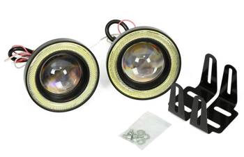 LED 890 | 2 szt - Komplet lamp przeciwmgielnych z wbudowanymi Ringami Angel Eyes LED DRL | okrągłe ø 89 mm