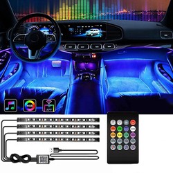 Oświetlenie LED RGB wnętrza samochodu pod gniazdko zapalniczki | 4x pasek LED 12 diod 5050 22cm | pilot IR | tryby muzyczne