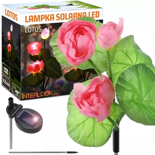 FLD-25-PINK | Kwiatek solarny | Ogrodowa lampa solarna LED Lotos, Lilia wodna | 72 cm, 600 mAh
