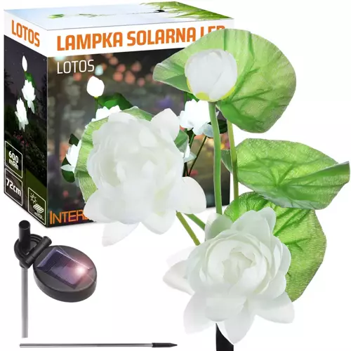 FLD-25-WHITE | Kwiatek solarny | Ogrodowa lampa solarna LED Lotos, Lilia wodna | 72 cm, 600 mAh