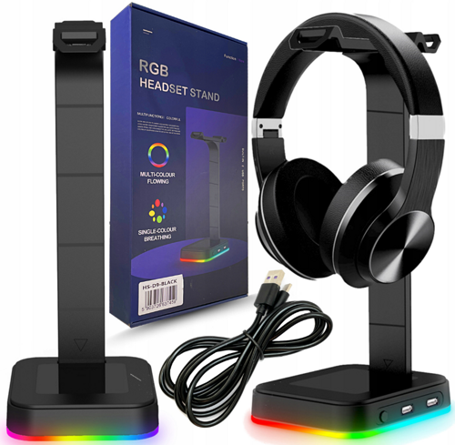 HS-D9-BLACK | Podstawka pod słuchawki | stojak, hak, wieszak na słuchawki | oświetlenie RGB