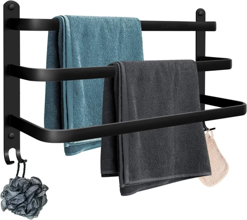 MJR-50CM-3-BLACK | Wieszak na ręczniki | Uchwyt ścienny do łazienki | Drążek łazienkowy 