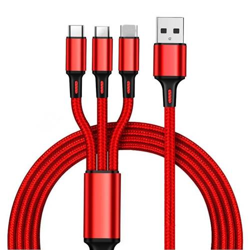UC08-1.2M-3in1-Röd | 3-i-1 kabel | USB - Micro USB, iPhone Lightning, Type-C