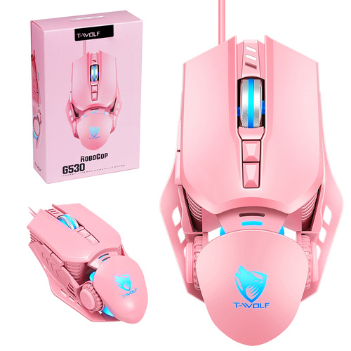 G530 | Рожева ігрова комп&#39;ютерна миша, дротова, оптична, USB | RGB світлодіодне підсвічування | 1200-6400 DPI, 7 кнопок